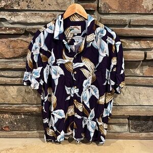 Paradise Found Hawaiian Purple and Calla Lily Floral Button Down Aloha Shirt